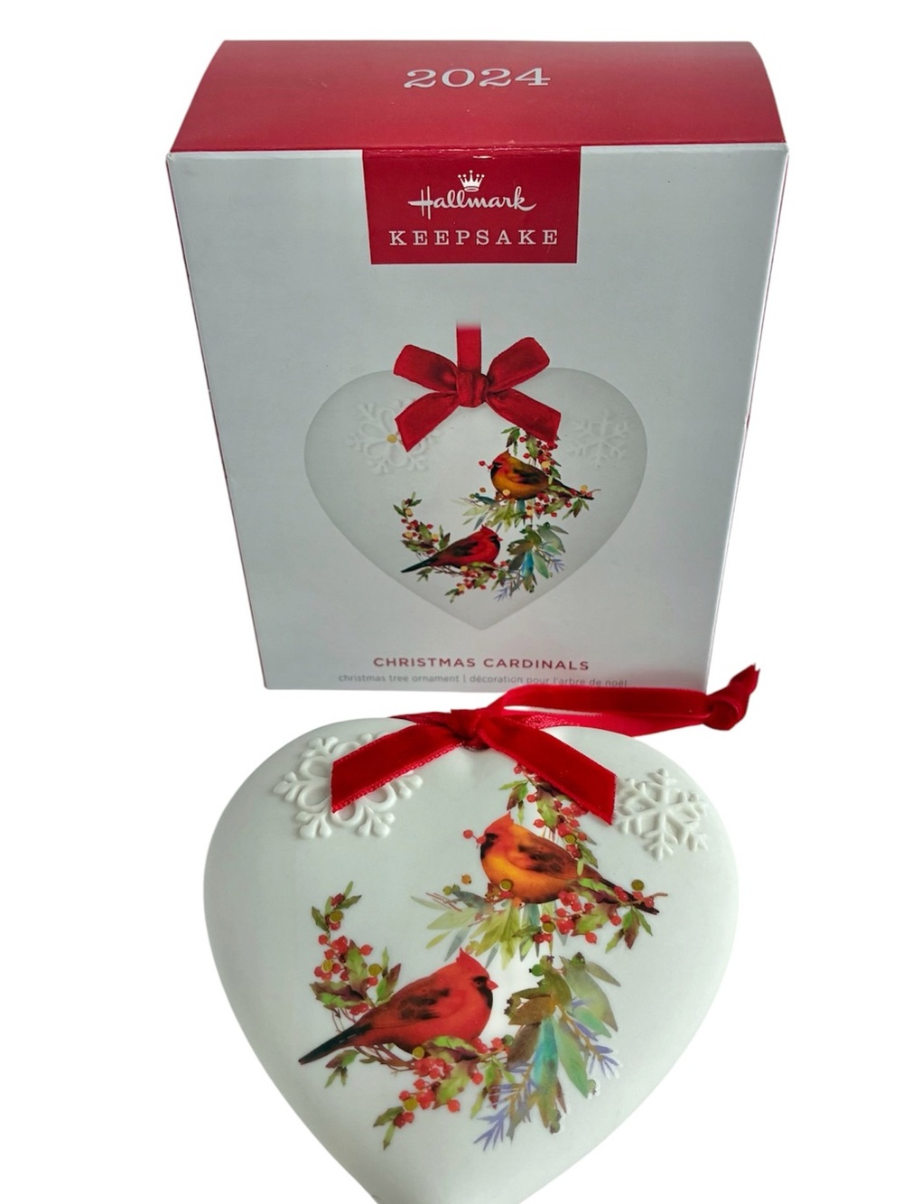 Hallmark Keepsake Ornament 2024 Christmas Cardinals Porcelain Heart